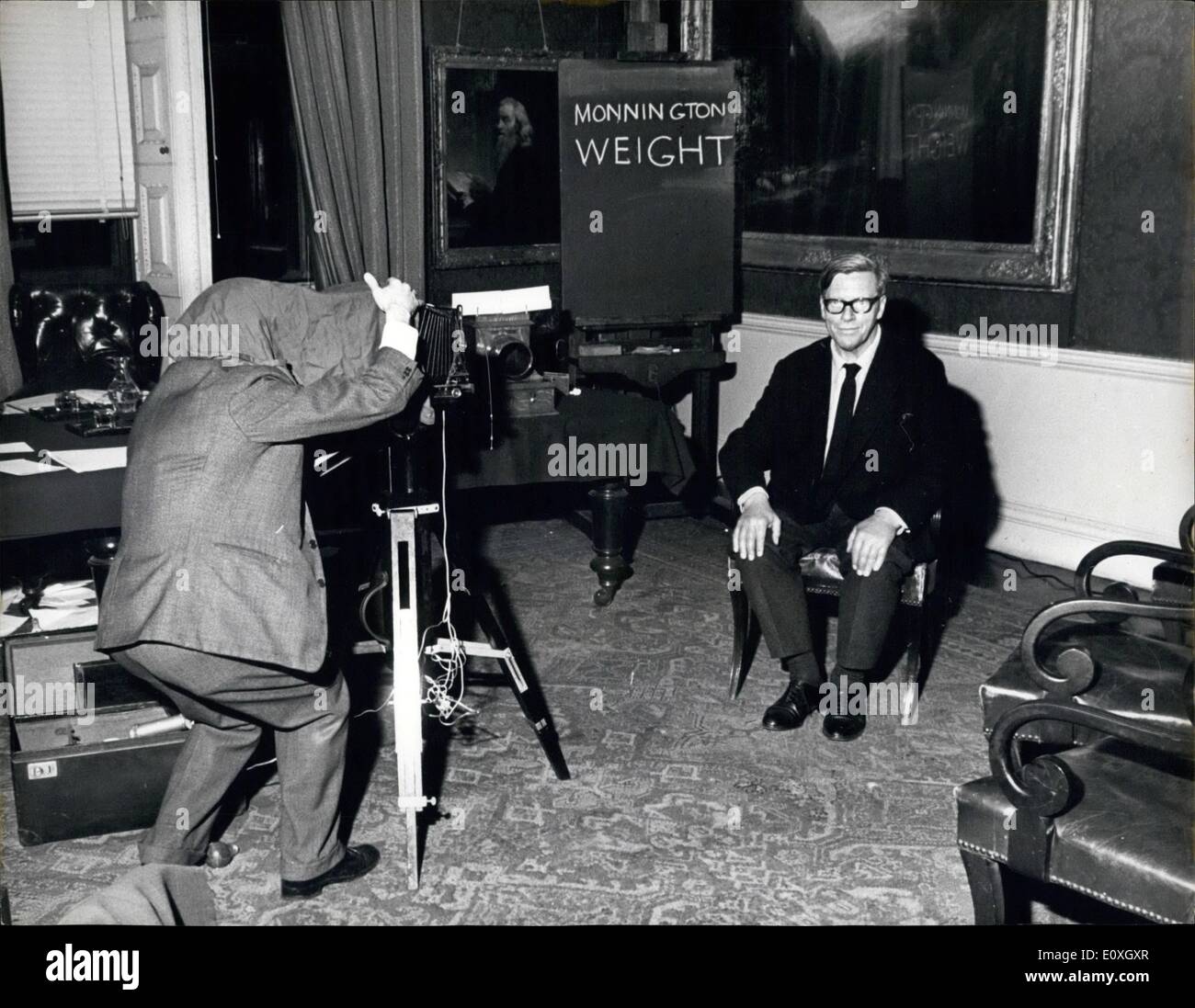 Dec. 12, 1966 - New President of the Royal Academy: Photo shows Mr. Walter Thomas Monnington, 63, sits down to have his photograph taken in a panelled room at Burlington House, after being elected as President of the Royal Academy is succession to Sir Charles Wheeler. Mr. Monnington is a senior teacher at Slade School of Fine Art University College, London. Stock Photo