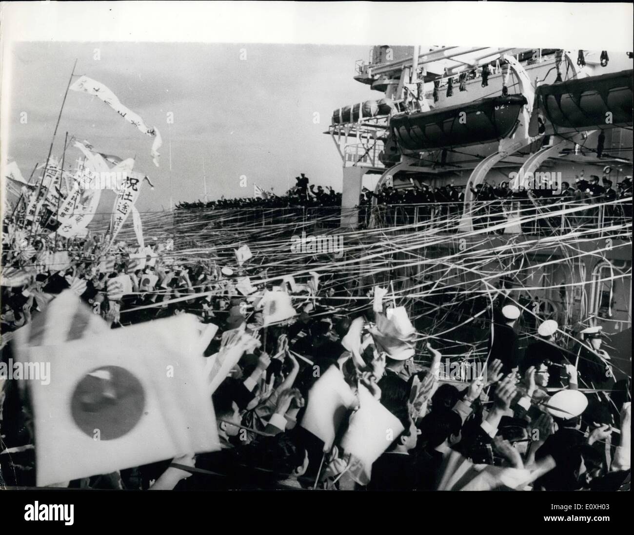 Dec. 12, 1966 - White Christmas For Antarctic Explorers. The Japanese ice-breaker ''Fuji'' gets a gala send-off from wives, children and relatives of the crew on sailing from Harumi Pier, Tokyo for the Antarctic on Japan's eighth expedition into the great white continent. The 7,760-ton ''Fuji'' carried a 40-member party of scientists, a crew of 182 officers and men, and five newspapermen to the Showa Base on Angul Island, where two helicopters carried in the ice-breaker will start transporting supplies for the 24 scientists who will remain behind during the winter, and return to Tokyo Stock Photo