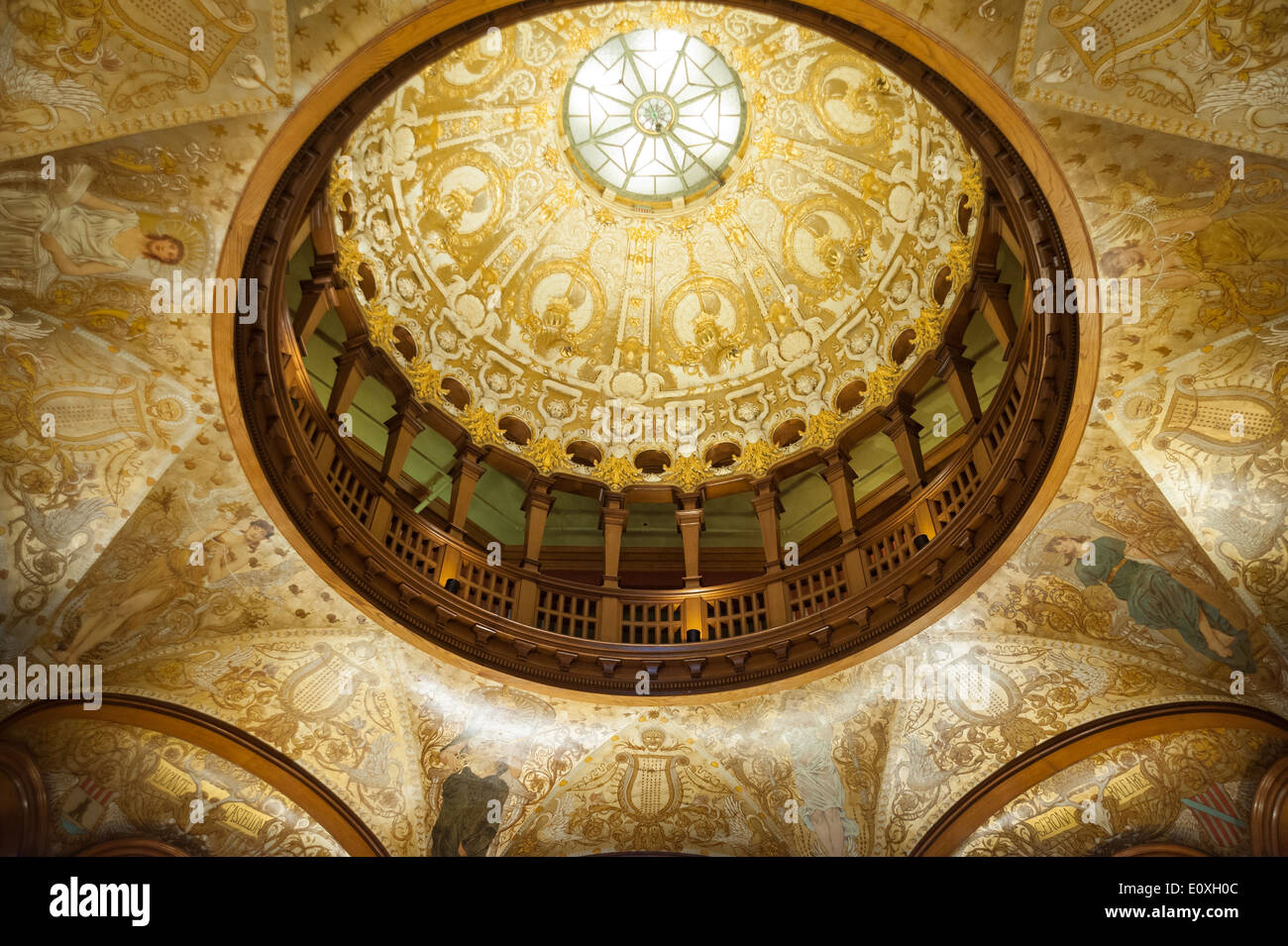 Dome ceiling of the Spanish Renaissance style atrium at Flagler College (formerly the Ponce de Leon Hotel) in St. Augustine, FL. Stock Photo