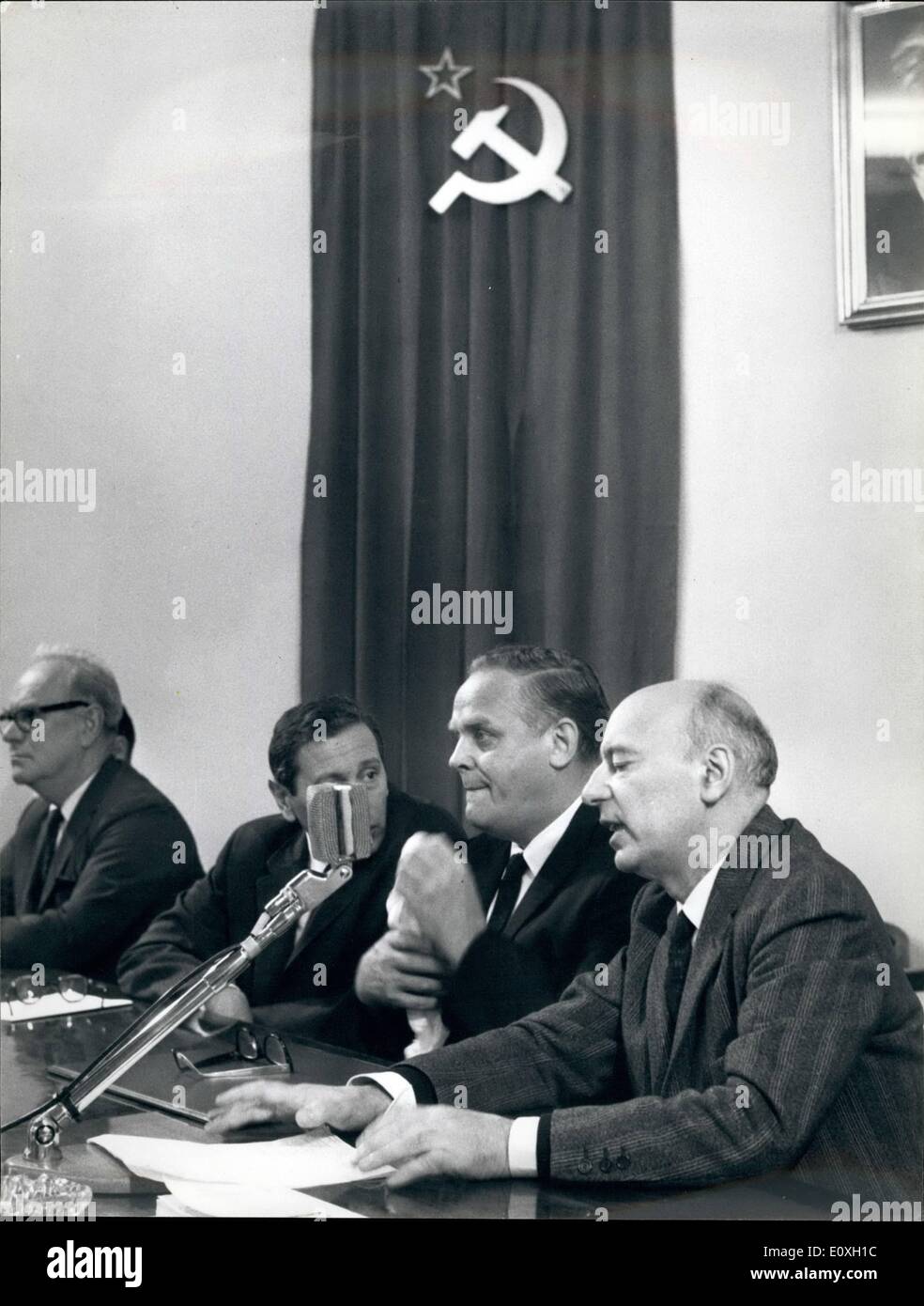 Oct. 10, 1966 - American Communist Chief In Rome: Gus Hall, leader of the US Communist Party set in the head quarters of the Italian Communist Party today and announced the American government as an aggressor in Vietnam. Photo Shows From right Giancarlo Pajettsa, Gus Hall and an interpreter and Arnold Johnson. Stock Photo