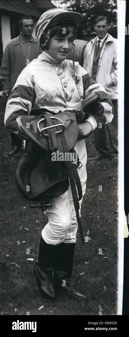 Oct. 10, 1966 - Newmarket Town Plate: The Newmarket Town plate - the only race for women under Jockey Club rules, took place today. The race was won by Mrs. D. Law riding ''Nikke''. Second was 12-year old Marilyn Calvert, riding Queens Tree. Photo Shows; 12-year old Marilyn Calvert, the youngest ever competitor - pictured weighing - in prior to the race, in which she came second on Queen Tree. Stock Photo