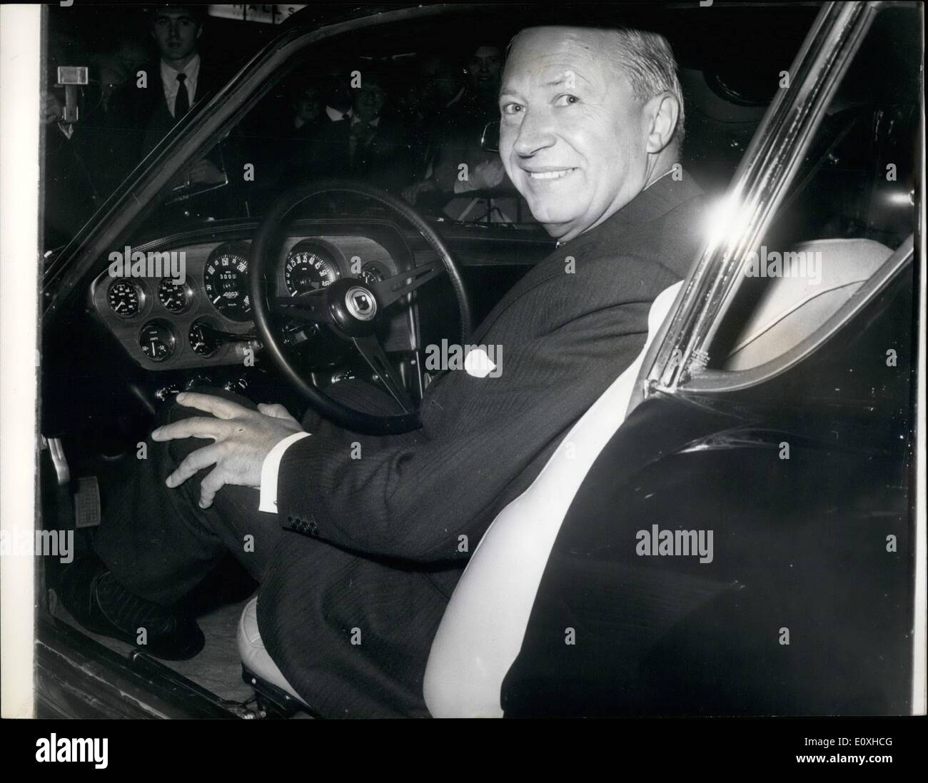 Oct. 10, 1966 - Opening of the motor show.: Photo shows Mr. Edward Heath, seen at the wheel of the Aston Martin DB6, after opening the Motor Show at Earl's Court today. Stock Photo