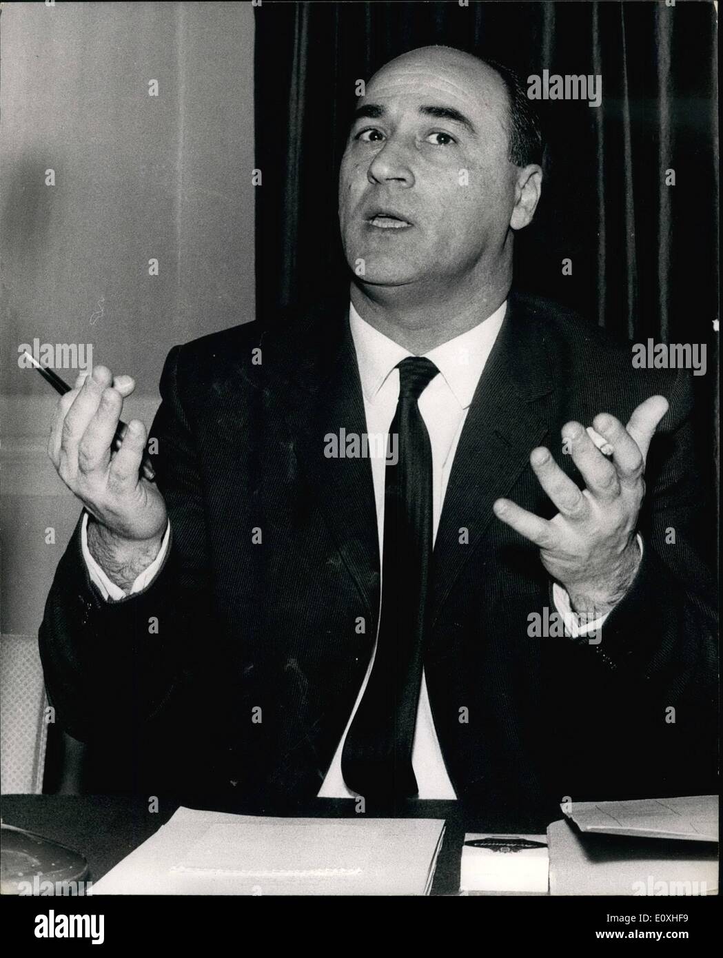 Jan. 01, 1967 - Delegates From Malta At Press Conference: The delegation from Malta, led by Dr. Edgar Mizzi, Deputy Crown General, Malta, who arrived in London yesterday to ''appeal to the sympathy of the British People'', following Britain's decision to reduce the number of British troops in Melta by two-thirds, this afternoon attend a Press Conference at the Criterion Restaurant, London, which was also attended by the High Commissioner for Malta in London, Mr. John Axisa. Photo Shows Dr. Edgar Mizzi, speaking at today's Press Conference. Stock Photo