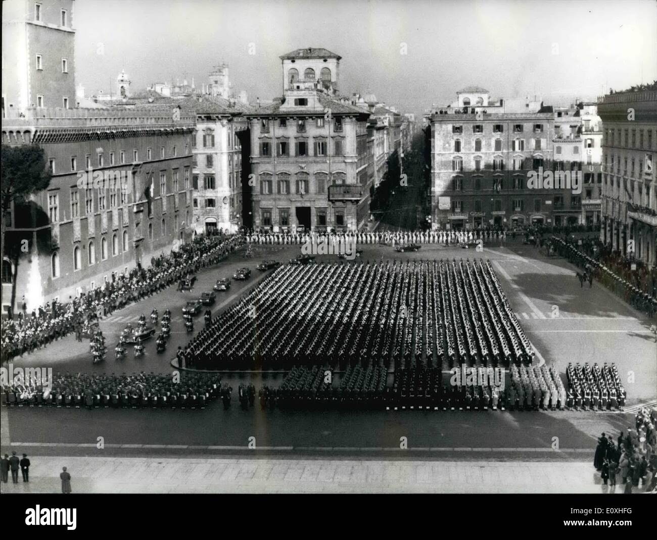 Jan. 01, 1967 - The President Nikolaj Podgorny of the Soviet Union who is in Rome for a week-long visit rendered homage to the Tomb of the Unknown Soldied. Photo shows The general view of the Piazza Venezia where the ''Carabinieri'' were arraied. Stock Photo