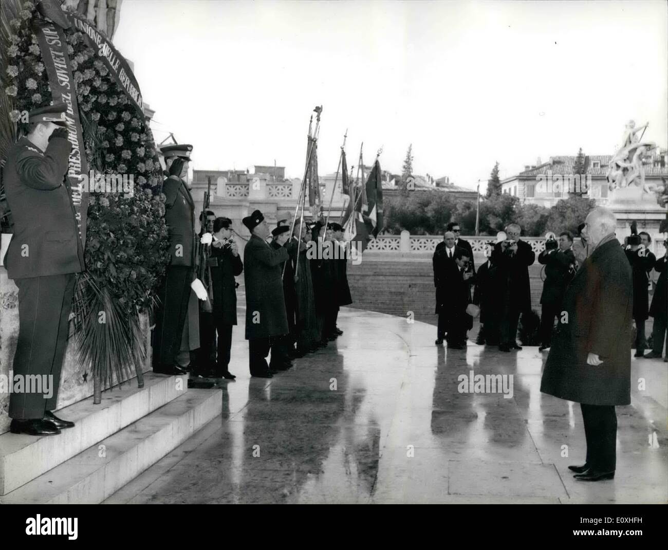Jan. 01, 1967 - The President Nikolaj Podgorny of the Soviet Union who is in Rome for a week-long visit rendered homage to the Tomb of the Unknown Soldied. Stock Photo