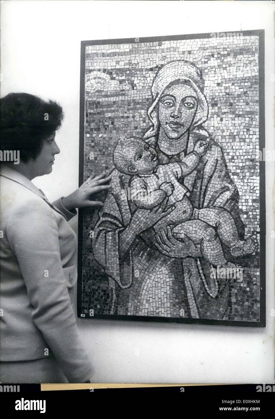 Oct. 20, 1966 - A collection of long forgotten mosaics by German expressionists was exhibited at the roof garden gallery in Berlin's Europa-Center. Works from artists like Pechstein, Cesar Klein, Ludwig Giess, and Otto Freundlich were shown. Pictured here is a work by Max Pechstein called ''Madonna mit Kind'' from 1926. Stock Photo