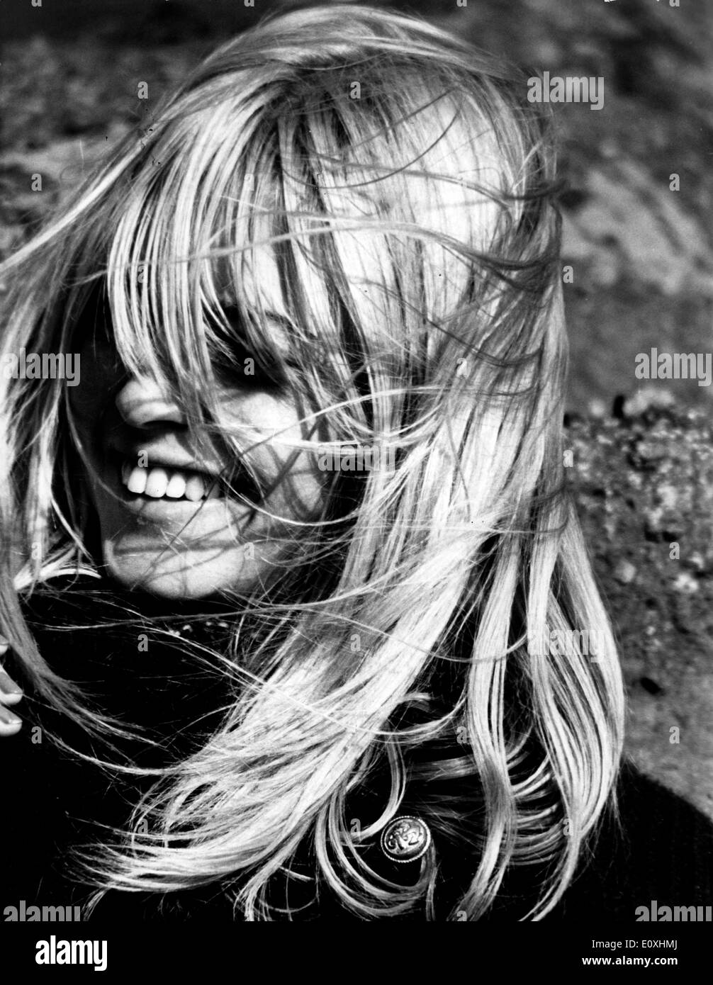 Portrait of actress Brigitte Bardot in the wind Stock Photo