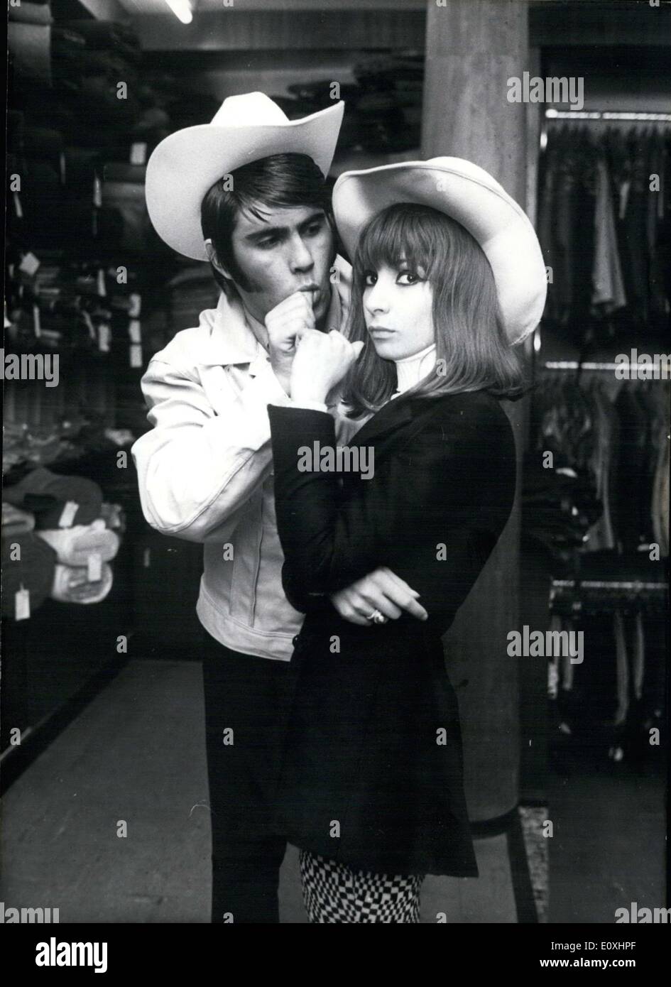 Nov. 09, 1966 - ''It has not quite sunken in yet..'' Esther and Abi Ufarim(pictured) still can't believe it. They are pictured here dressed as cowboys for their next television performance. The famous couple from Israel are currently at the beginning of a large tour of Germany, the last two of which have been sold out, which occurs at the German Museum in Munich on November 15and 18. Soon, Esther and Abi will forge new planes. They are preparing a 45 minute performance and dream of making a record of children's songs to send all over the world. Stock Photo