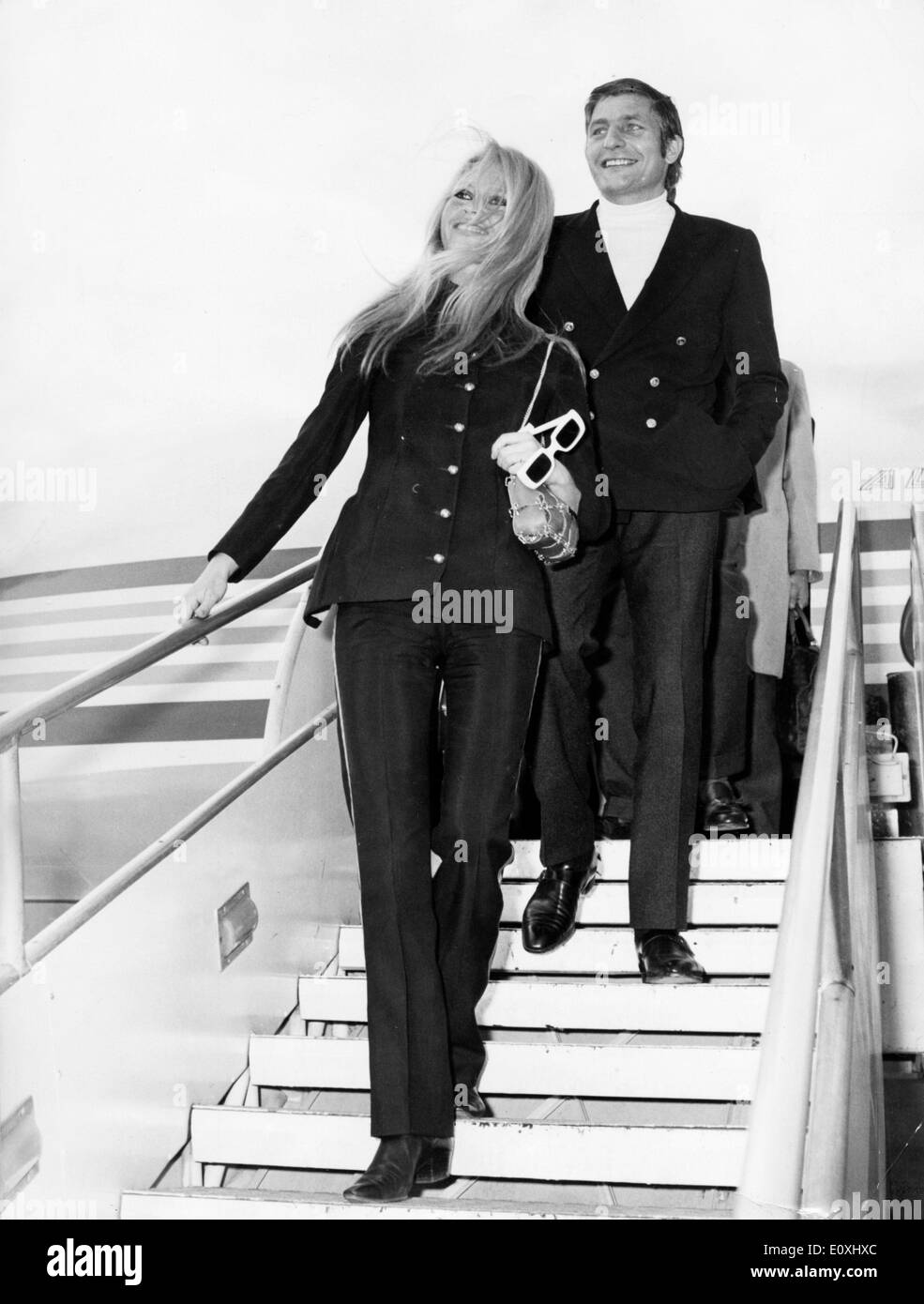 Brigitte Bardot and her husband Gunter Sachs arriving in Rome Stock Photo