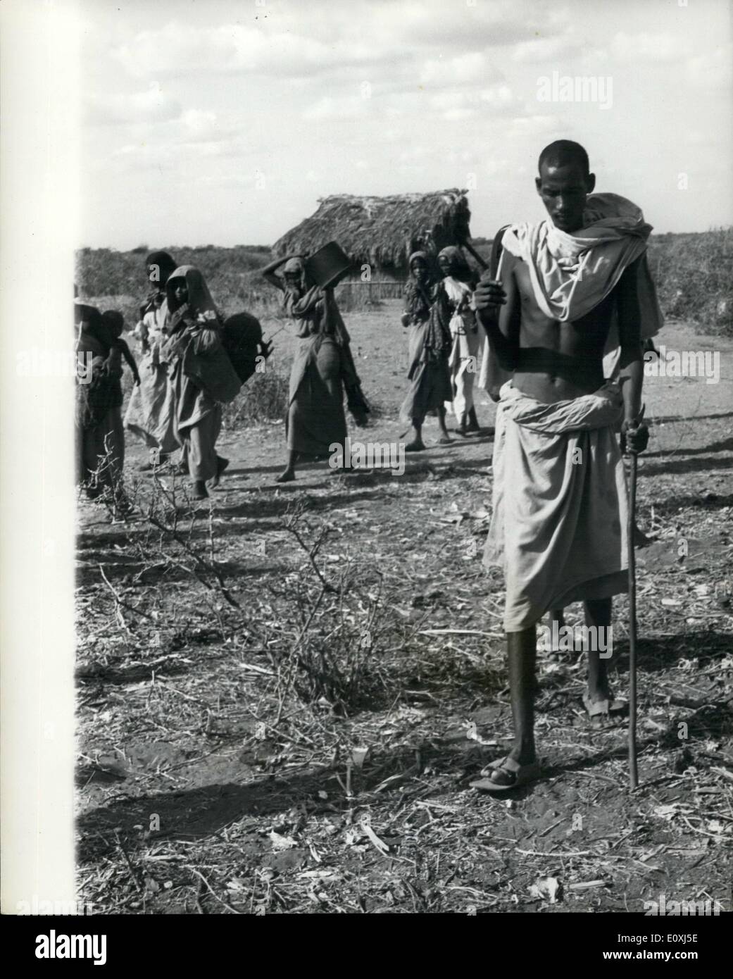 Feb. 02, 1967 - Refugees Cross Into Somalia: The first pictures taken on the Kenya Ethiopia/Somalia border post at Pullo Hawa, Somalia. Thousands of Somalia refugees are crossing into Somalia every day from Kenya and Ehtiopia. Refugees arriving at Bullo Hawa are almost starving to death with hunger and thirst, they complain about the way they are being treated by the Kenya and Ethiopian soldiers. The refugees, mainly women and children, complain that their men folk are being killed, cattle raided and villages are burned by Kenya and Ethiopian soldiers Stock Photo