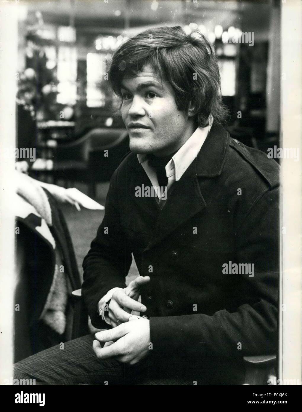 Feb. 07, 1967 - Micky Dolenz, the 21- year old drummer with American pop group the Monkees- arrived in London from New York yesterday on a five-day holiday. Micky's three Colleagues, Mike Nesmith, Peter Tork and Briton Davy Jones - are staying in New York while he visits London. Picture Shows: Micky Dolenz- of the Monkees - pictured at his hotel London Yesterday. Stock Photo