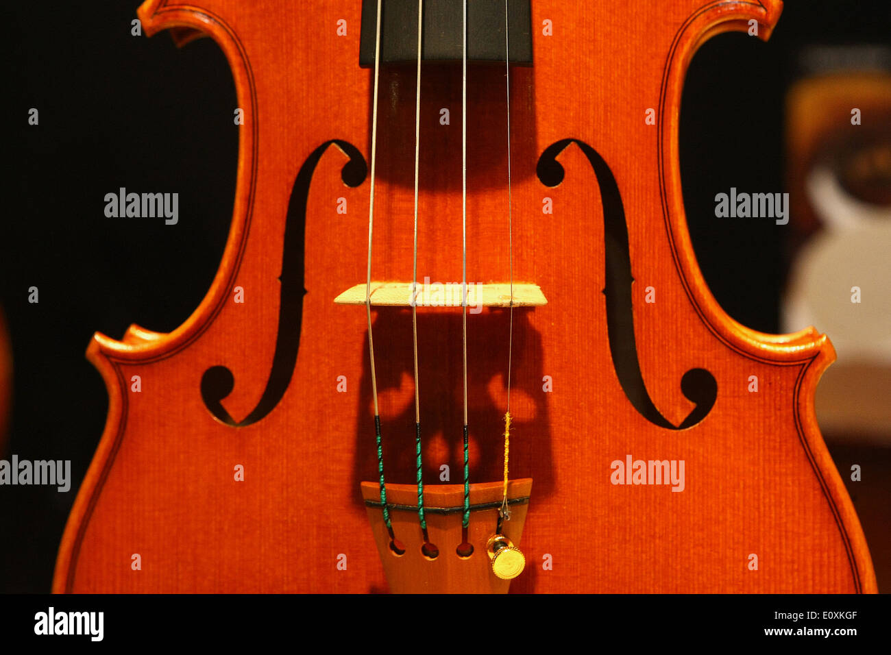 front deck of an italian wooden violin Stock Photo