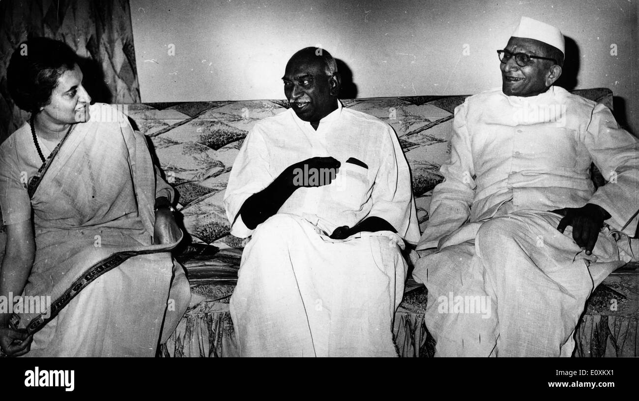 Indira Gandhi with Morarji Desai and Kumarasami Kamaraj Stock Photo