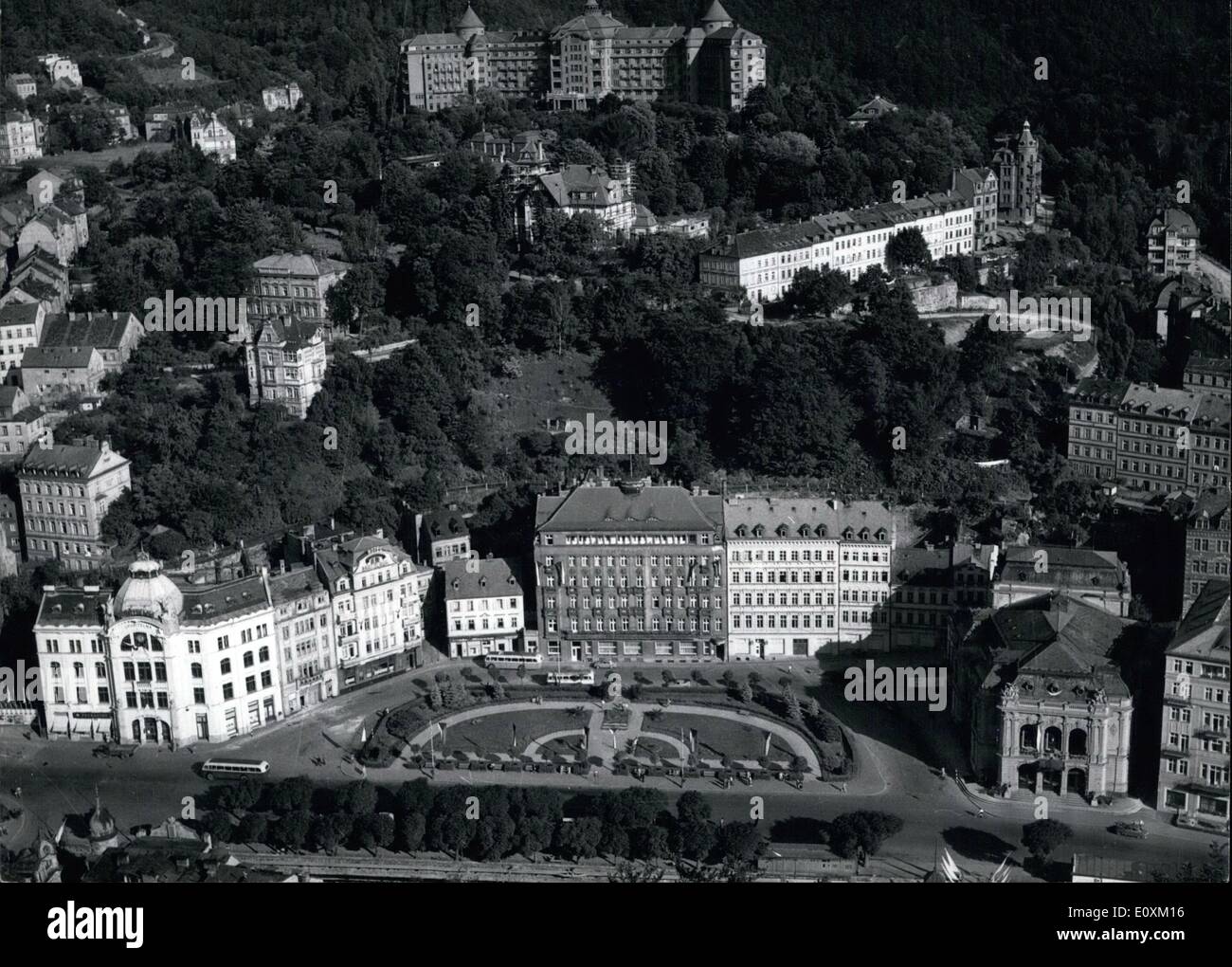 Apr. 04, 1967 - Conference of European communist and workers parties in Karlovy Vary (West Bohemia): View of the West Bohemian Spa Karlovy Vary, in the background the ''Imperial Hotel'', the scene of the Conference of European Communist and workers Parties which started on April 24th, 1967. Stock Photo