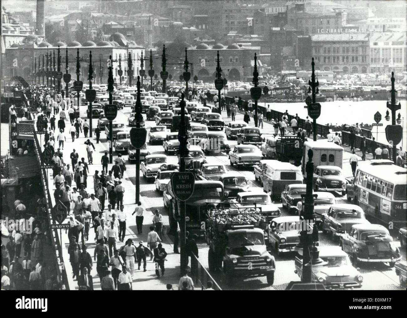 Apr. 04, 1967 - Afternoon rush hour traffic at Istanbul's Galata Bridge. Stock Photo