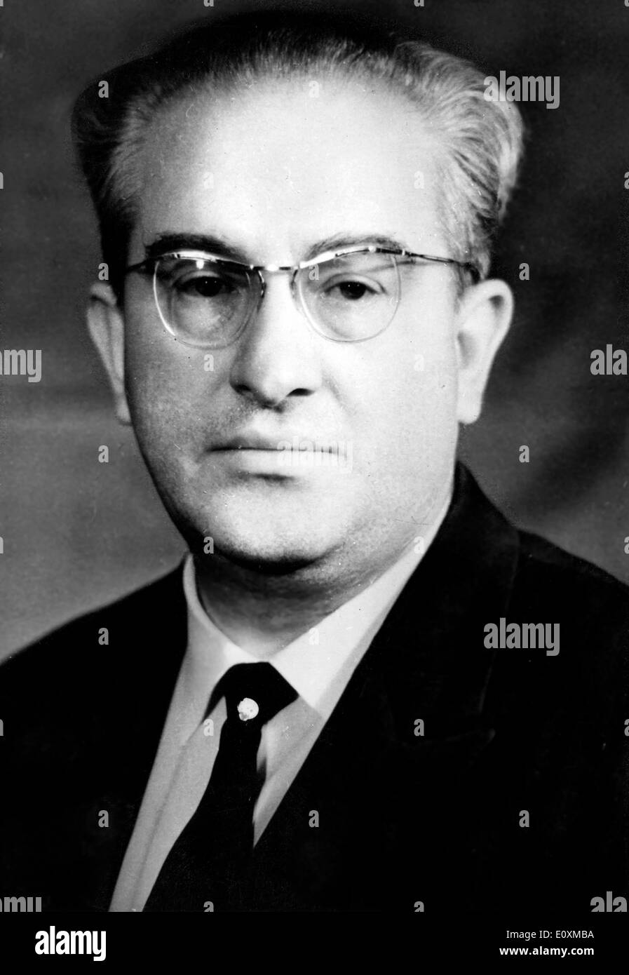 May 18, 1967; Moscow, Russia; Reports from Moscow, annunce important changes in the Soviet Secret Police. Vladimir Seichastny, the former Chief, has been replaced by YURI ANDROPOV. The changes, it is thought, have something to do with the escape from Russia of Stalin's daughter, Svetlana Alleluyeva. The picture shows a recent portrait of Yuri, the new Chief of the Soviet Secret Police. Stock Photo