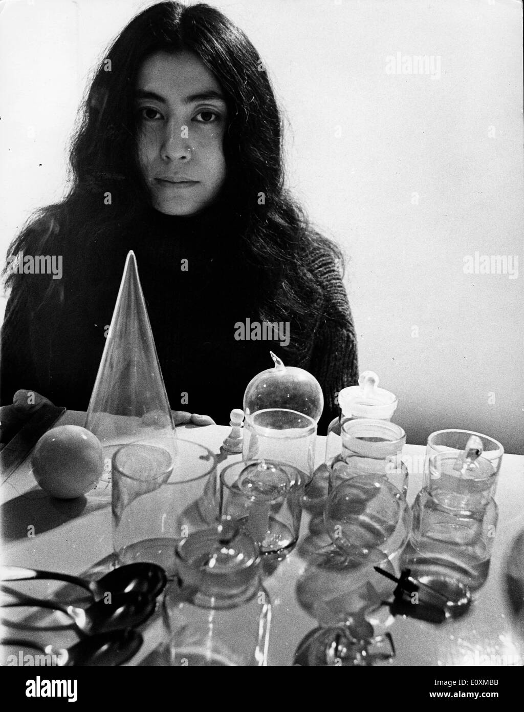 Artist Yoko Ono at her '1/2 Life Exhibition' Stock Photo