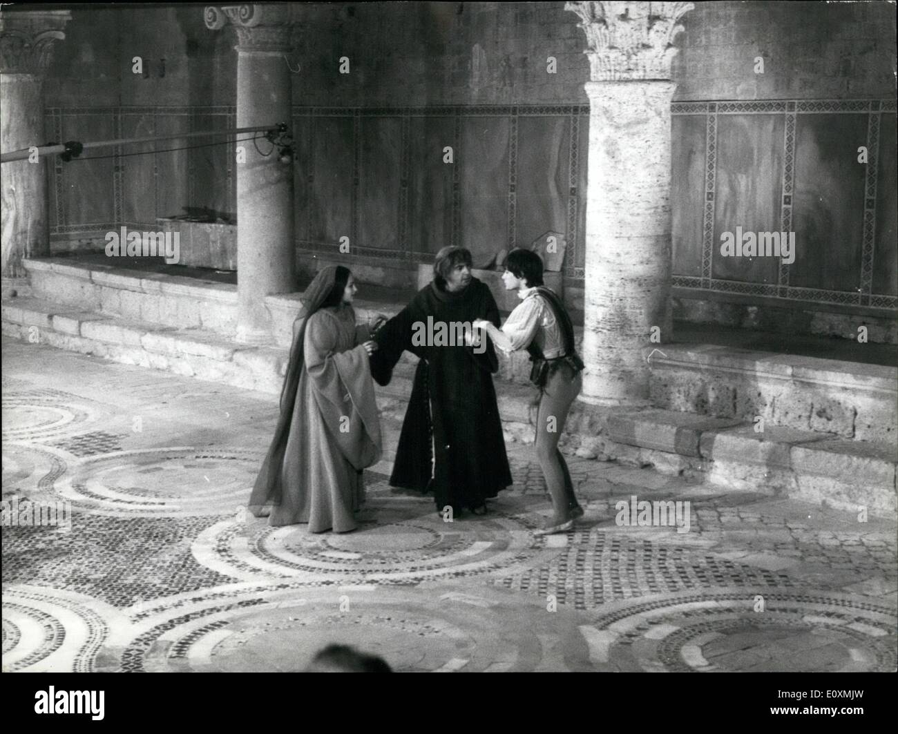 Jun. 06, 1967 - Tuscania, June 1967 - The wedding of ''Rome and Juliet was the scene sent in World vision this night filmed in the Church of Tuscania, in the middle of the Estruscan area This was also the firs scene of the film directed by France Zepfirelli who chose the actors for the film after the examination of 300 actors or candidates They were Leonard Whiting, 17, from Eornsey, London and Olivia Hussey, 15 from Buenos Ayres Stock Photo