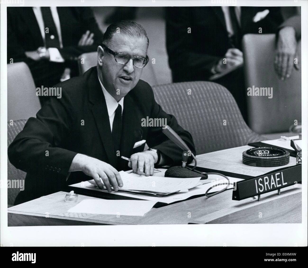 Jun. 06, 1967 - Security Council unanimously calls for cease-fire in Middle East: The security Council tonight unanimously called upon the Government concerned in the present hostilities in the Middle East, ''as a first step, to take forthwith all measures for an immediate cease fire and for a cessation of all military activities in the area''. The Secretary-General was asked to keep the Council Promptly and currently informed on the situation. The draft resolution adopted tonight was put forward at the start of the meeting by the President of the Council. Hans R Stock Photo