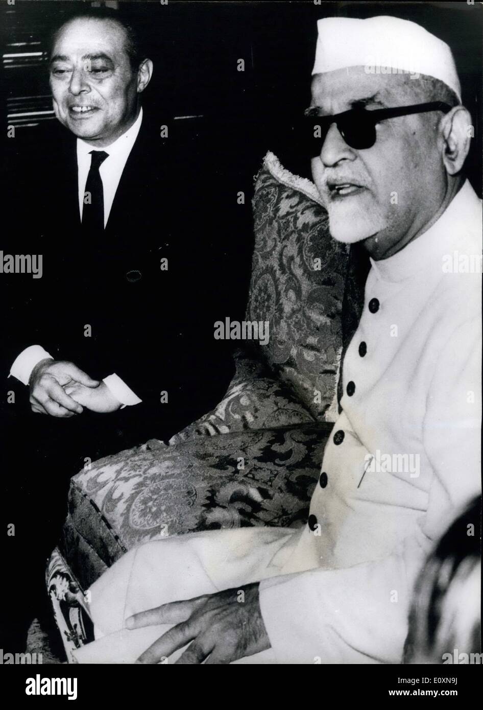 Jun. 06, 1967 - Nasser's Special Emissary Calls on Indian President.: Photo shows Mr. Saleh El-Ad, President Nasser's special emissary, pictured with President Zakir Hussain, the Indian President, on whom he called at Rashtrapati Bhavan, New Delhi, on Friday Stock Photo