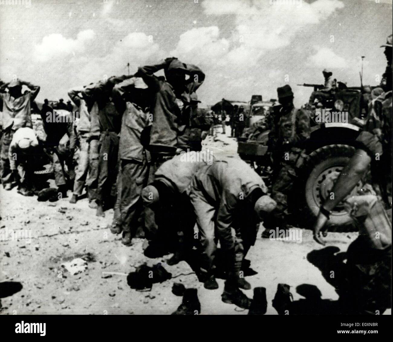 Jun. 08, 1967 - War in the Desert: Photo Shows A unit of Egyptian soldiers takes prisoners, most of them without beats which enable them to restart factor in the desert. Stock Photo