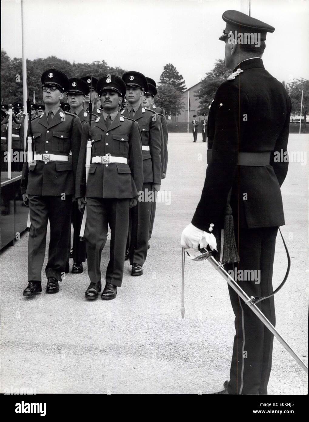 Jun. 09, 1967 - Commissioning Parade At Mons Officer Cadet School: Lieut. Gen. Sir David Peel Yates, General Officer Commanding-in-chief Eastern Command, was the Inspecting Officer at today's Commissioning Parade at Mons Officer Cadet School, Aldershot. Photo Shows Officer Cadet Prince Saad Turkey, a relative of King Faisal of Saudi Arabia in the front rank, on right, on the way to the Parade today. Stock Photo