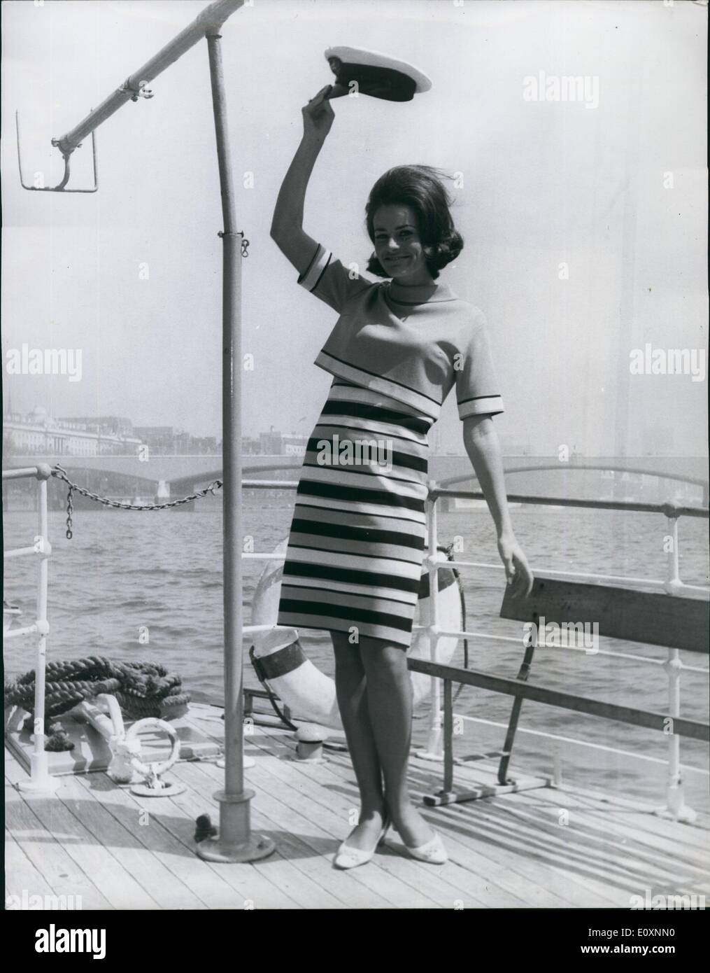 May 05, 1967 - ''Miss Australia'' arrives in Britain: Miss Margaret Roham 20-year-old, who was crowned ''Miss Australian 1967, in Perth last November is on a visit to this country from May 9th until May 18th. Today she had a trip on the Thames launch, Marchioness for a bried cruise down the river Thames, While she is here she will also visit Birmingham, and Glasgow. Photo shows ''Miss Australia''-Margaret Rohan, gives a wave on board the Thames launch. ''Marchioness'', at the start of her trip on the Thames today. Stock Photo