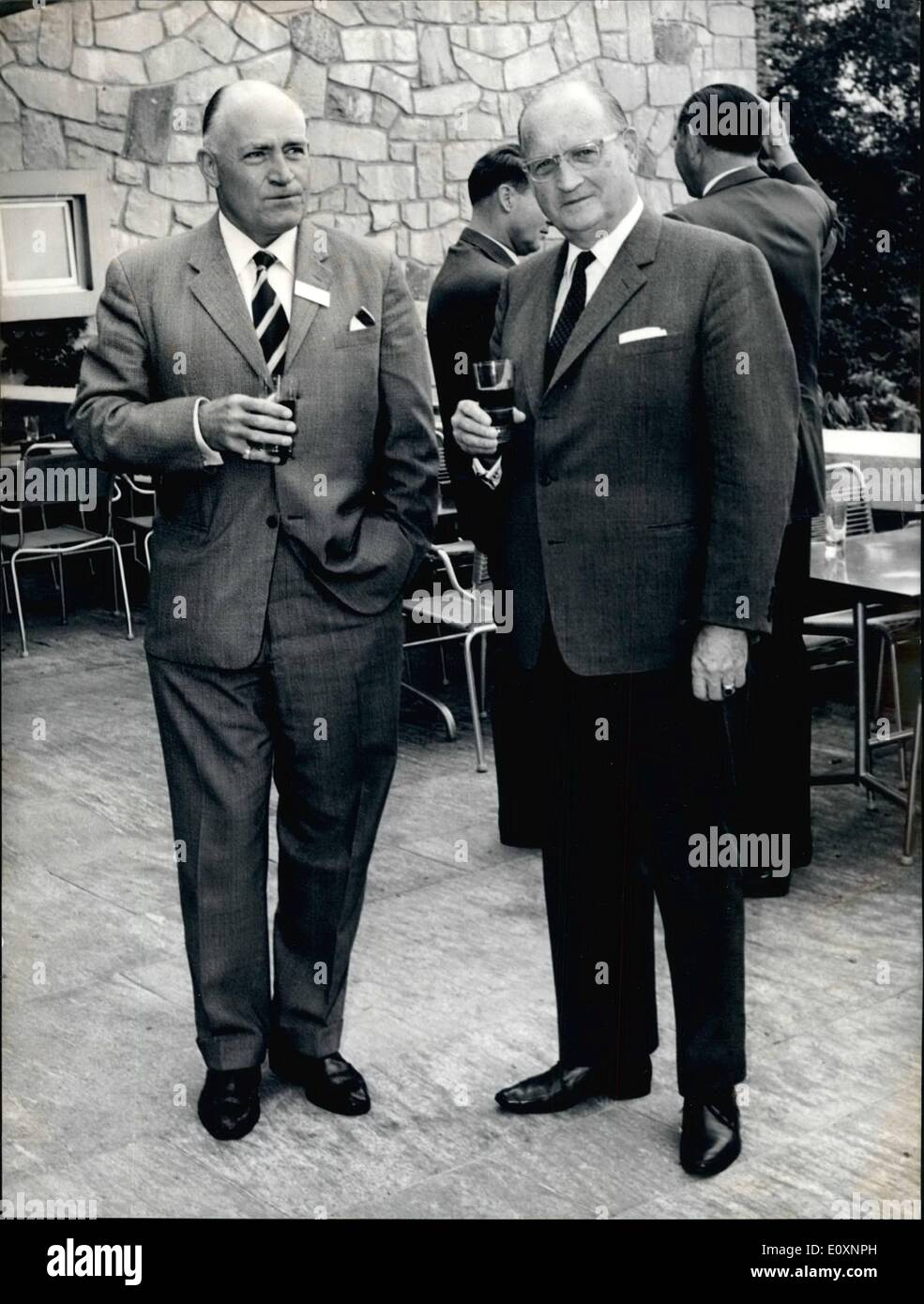 May 05, 1967 - Commander of an Army Corps Gygli (Chief of Swiss General Staff) (left) and General Speidel (right) of the Federal Republic of Germany. At a meeting of 50 generals & experts from Western Europe at the Gottlieb Duttweiler Institute at Reuschlikon where the discussed '''Small powers and the security of Europe' Stock Photo