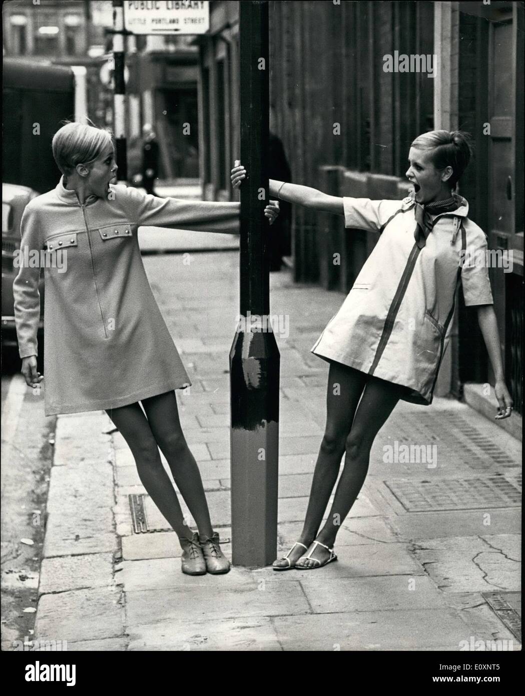 Jul. 07, 1967 - Sweden's Answer to Twiggy meets the Genuine Article.: In stockhelm 800 girls turned up for the competition to find a Mark Two Twiggy. And no sooner had the judges chosen 16-year old Kerstin Linberg than she was nicknamed Crumby and packed off to London to meet the genuine article. Yesterday the encounter took place. It was immediately clear that Crumby was a good two inches taller than Twiggy, but at 33-21-33 she seemed to have approximately the same unvital statistics Stock Photo