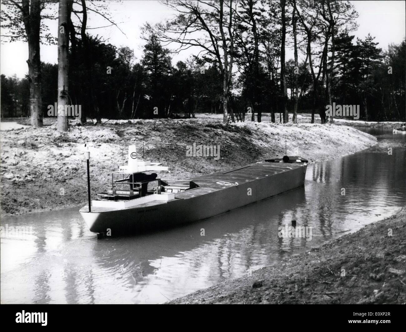 Jul. 07, 1967 - Small Scale Tankers To Train Captains: Under the Sponsorship of ESSO small scale tankers are being used for training captains and pilots in an artificial canal near Grenoble, Franc. Photo Shows A star board quarter view of the captain and helmsman on the ''ESSO Brittany' Stock Photo