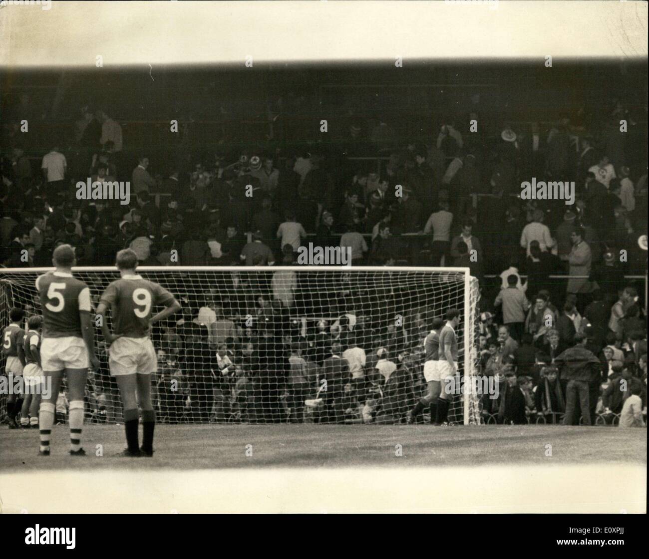 Aug 05 1967 Arsenal V Glasgow Rangers At Highbury Disturbance In Crowd At Friendly Match Photo Shows Play Comes To A Halt During A Disturbance Which Broke Out Among Spectators Behind