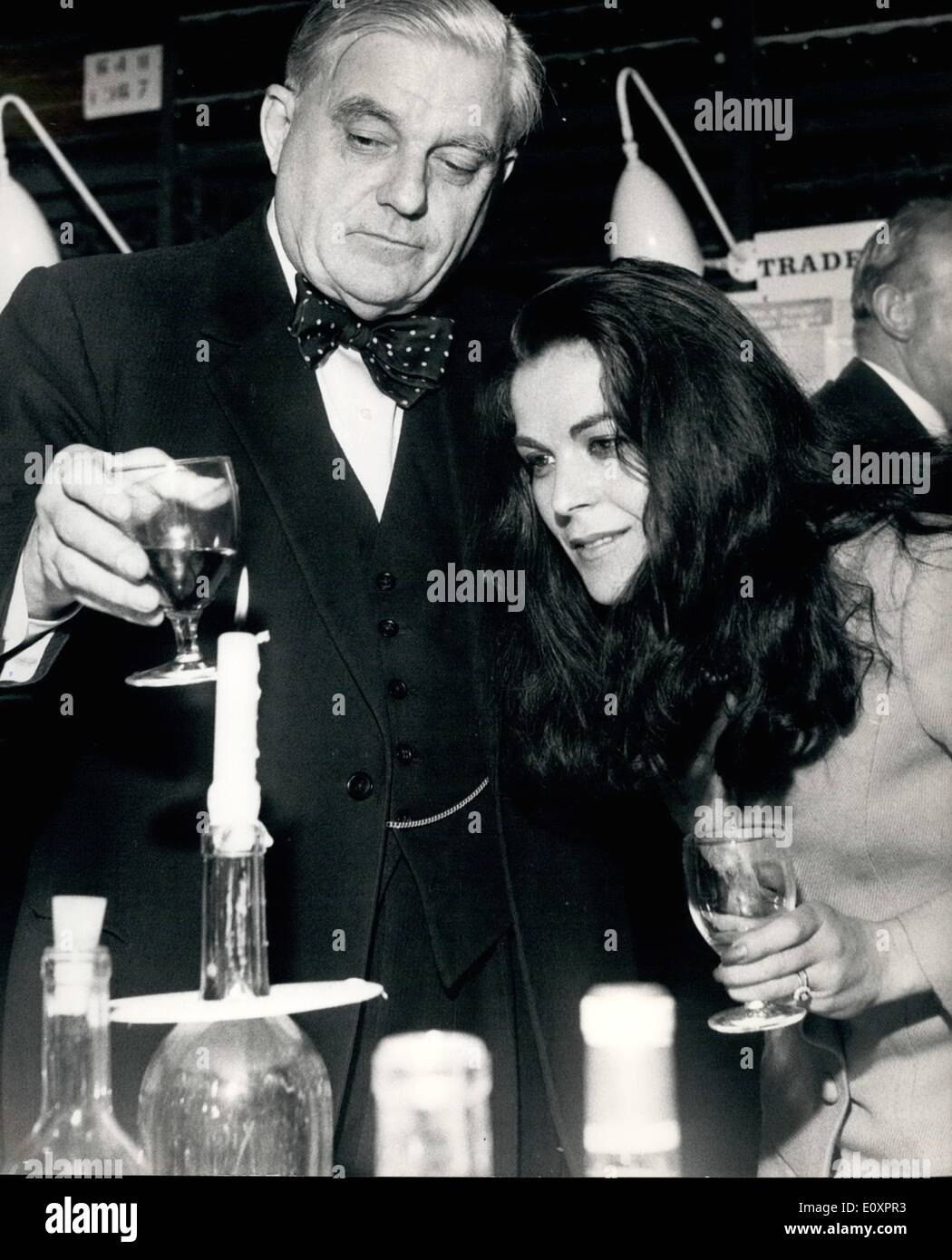 Oct. 10, 1967 - Wine tasting in London: After a break of three years, the Lebegue Wine Week, including a three day ''Tasting'' at the Company's London Bridge cellars, began today. Photo shows Lord and Lady Boothby pictured at today's wine tasting. Stock Photo