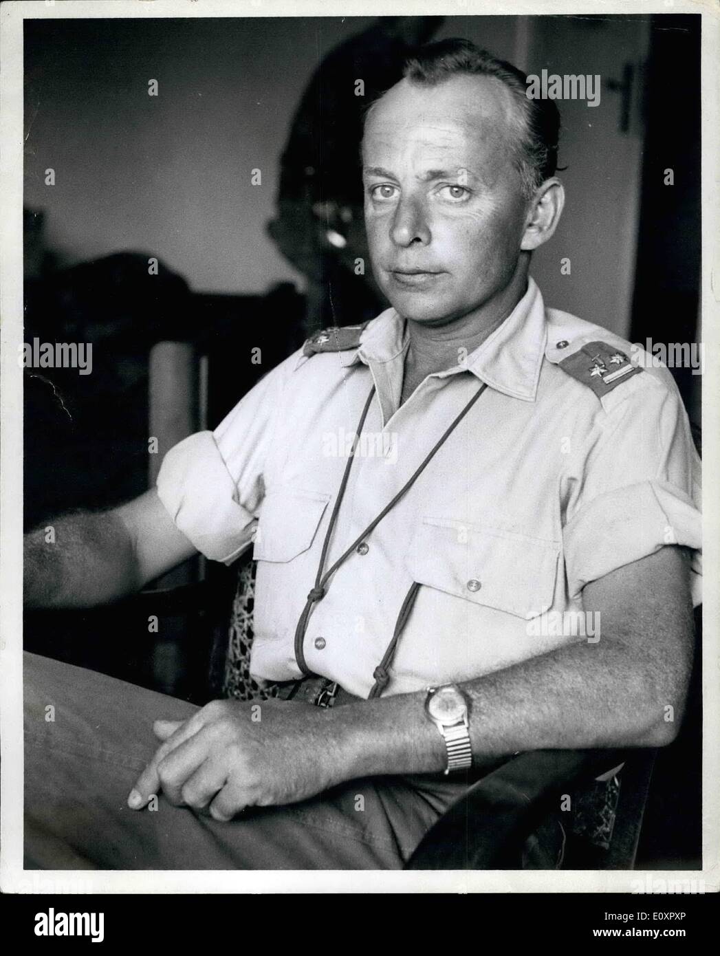 Aug. 08, 1967 - Major ''Black Jack'' Jean Schramme Leader of the white mercenaries who took the town of Bukawu in the Congo-at his headquarters. Stock Photo