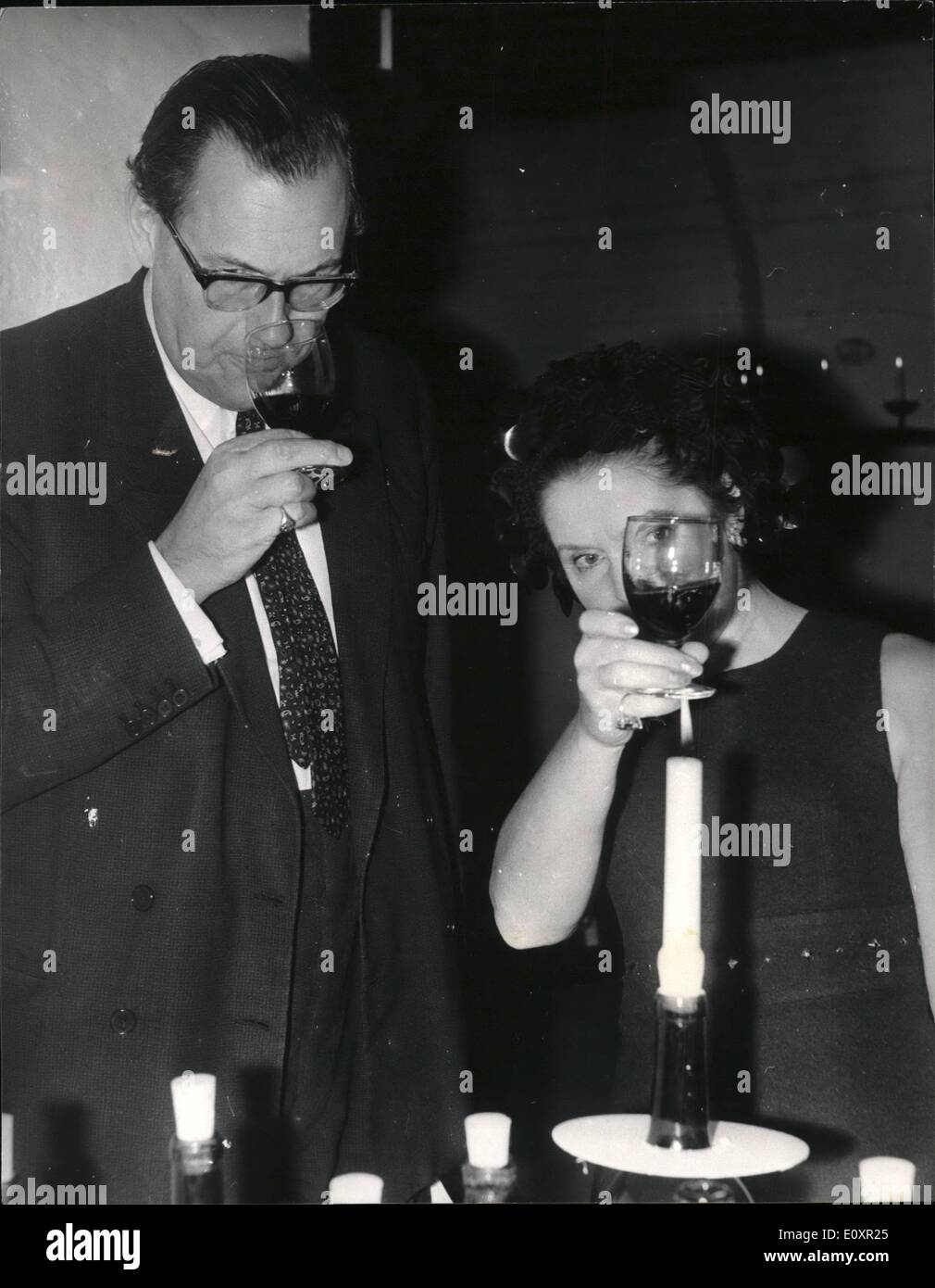 Oct. 10, 1967 - Wine testing in London: After a break of three years, the Lebegue Wine Week, including a three-day ''Testing'' at the Company's London Bridge cellars, began today. Photo Shows Mr. Reginald Maudling and his wife, pictured at today's wine testing. Stock Photo