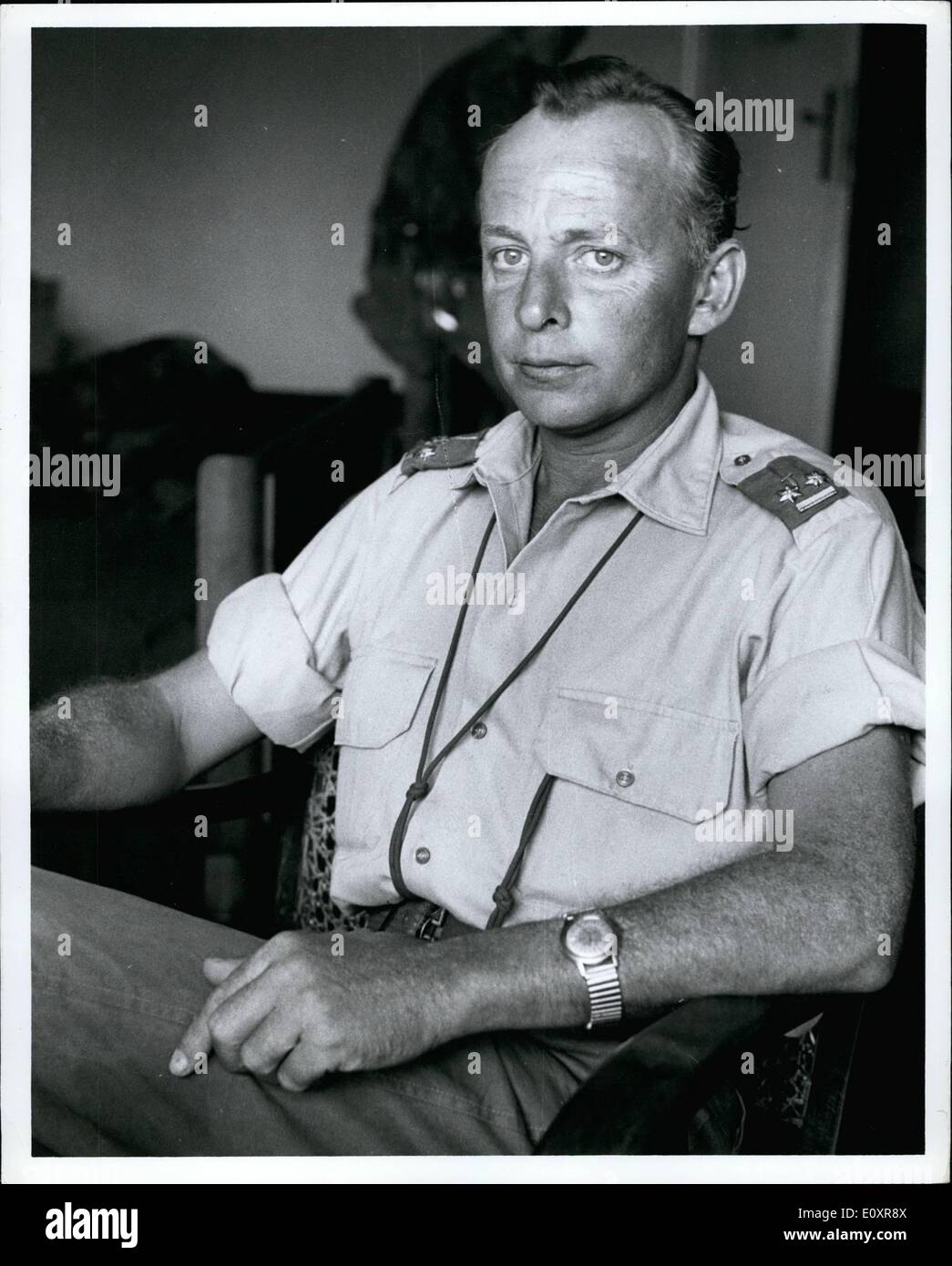 Aug. 08, 1967 - Major ''Black Jack'' Jean Schramme Leader of the white mercenaries who took the town of Bukawu in the Congo-at his headquarters. Stock Photo