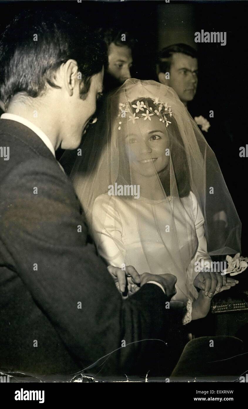 Oct. 30, 1967 - The charming comedian Christine Delaroche and her new husband, Olivier Orban are seen here at their wedding at the St. Honore d'Eylau cathedral. Stock Photo