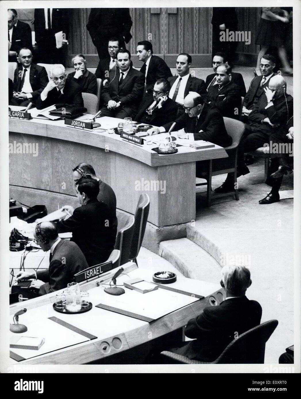 Nov. 09, 1967 - Security Council Hears 12 Statements on Middle East Receives Two Draft Resolution - The Security Council, in a Meeting Beginning in the Afternoon of Thursday, 9 November, and Ending Early Friday, 10 November, discussed the Situation in the Middle East at the Request of the united Arab Republic, and heard statements by the United Arab Republic, Inida, Nigeria, Sovit Union, United Kington, United States, Ehiopia, Canada, Denmark, France, Japan and Argentina. Two draft resolutions were introduced. One was submitted by India, Mali and Nigeria, the other by the United States. Stock Photo