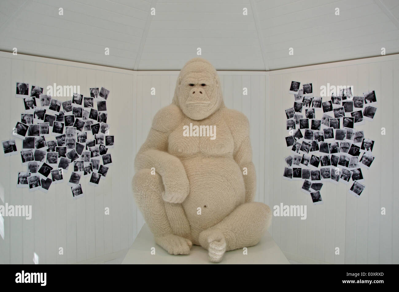 Chelsea, London, UK. 19th May, 2014. BoJo the gorilla, the crochetdermy sculpture of Boris Johnson, Mayor of London by Shauna Richardson at RHS Chelsea Flower Show 2014 Stock Photo