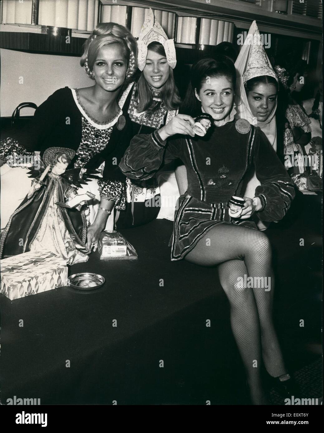 Nov. 11, 1967 - International Beauty Queens Attend The Variety Club's Luncheon At The Savoy Hotel:the International beauty Queens who are competing in the ''Miss World'' contest, today attended a luncheon given by the Variety Club of Great Britain at the Savor Hotel, Each of the girls brought gifts from their own countries to be used to raise funds for the sick and needy children Stock Photo
