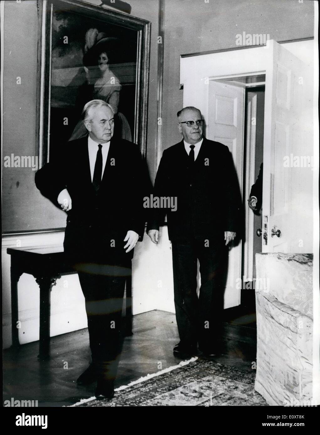Nov. 11, 1967 - President Of Turkey Visits Mr. Wilson: President Sunay of Turkey yesterday visited No. 10, Downing Street for talks and lunch with the Prime Minister, Mr. Harold Wilson. Photo shows President Sunay of Turkey on right, and Mr. Harold Wilson, the Prime Minister, at No. 10, Downing Street. Stock Photo