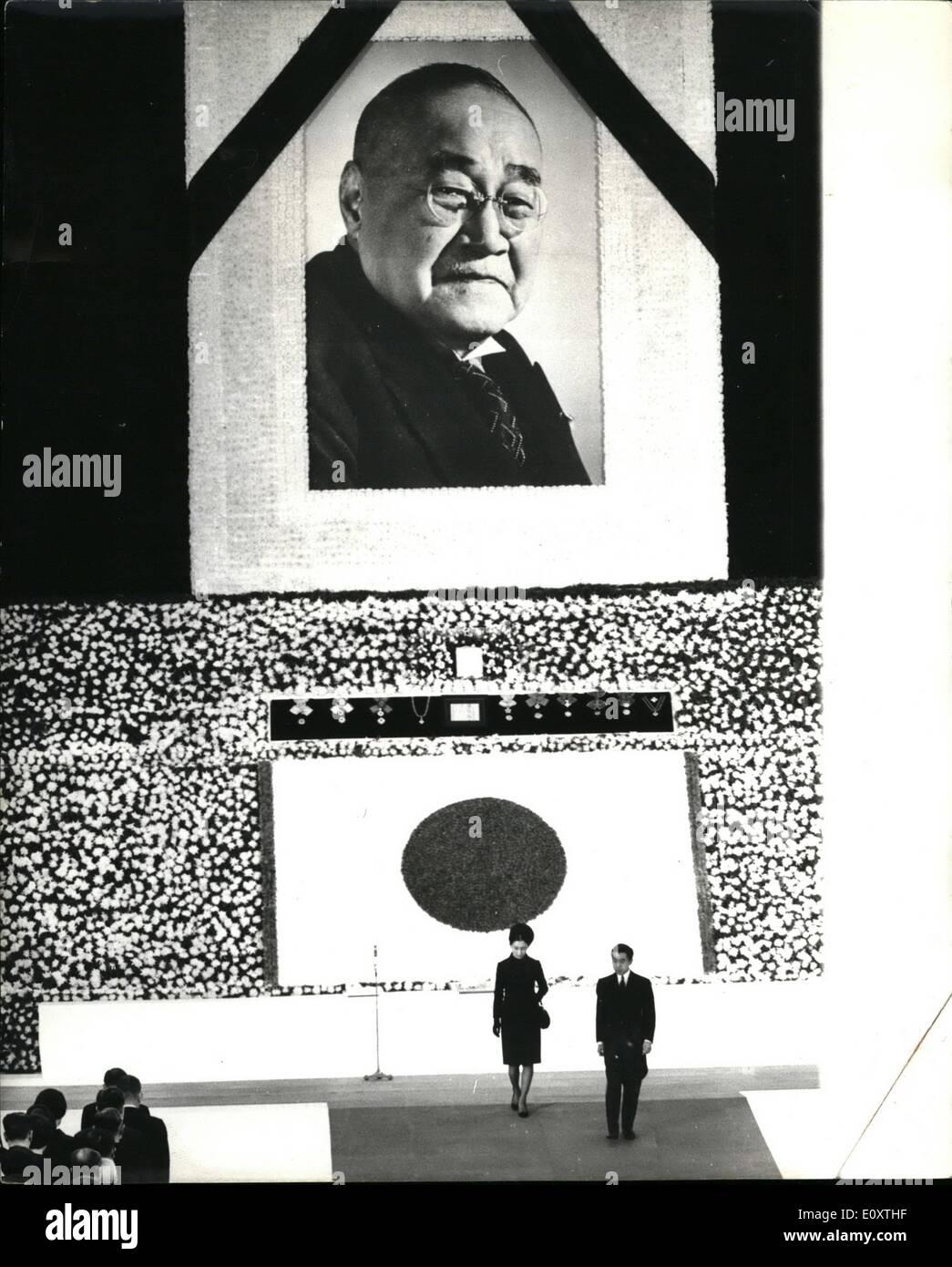 Nov. 11, 1967 - State funeral for former Japanese premier. The state funeral for the late former Prime Minister of Japan, Shigaru Yoshida, took place at Nippon Budokan Hall in Tokyo. This was the first state funeral under the new Constitution . Prime Minister Eisaku sato acted as chairman of thefuneral committee. Mr Stock Photo