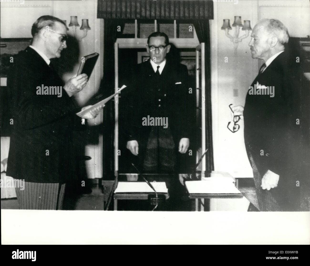 Dec. 12, 1967 - Mr. MoEwen Sworn in Canberra Swoen-in as Prime Minister, by Australia's Governor-General, Lord Casey. Mr. McEwen, Leader of the Country Party, Immediately announced he Would step aside when the Liberals, Major Partners in the ruling Coalition, Have Resolved Their Leadership Struggle, Following the Presumed death of Mr. Harold Holt. Stock Photo