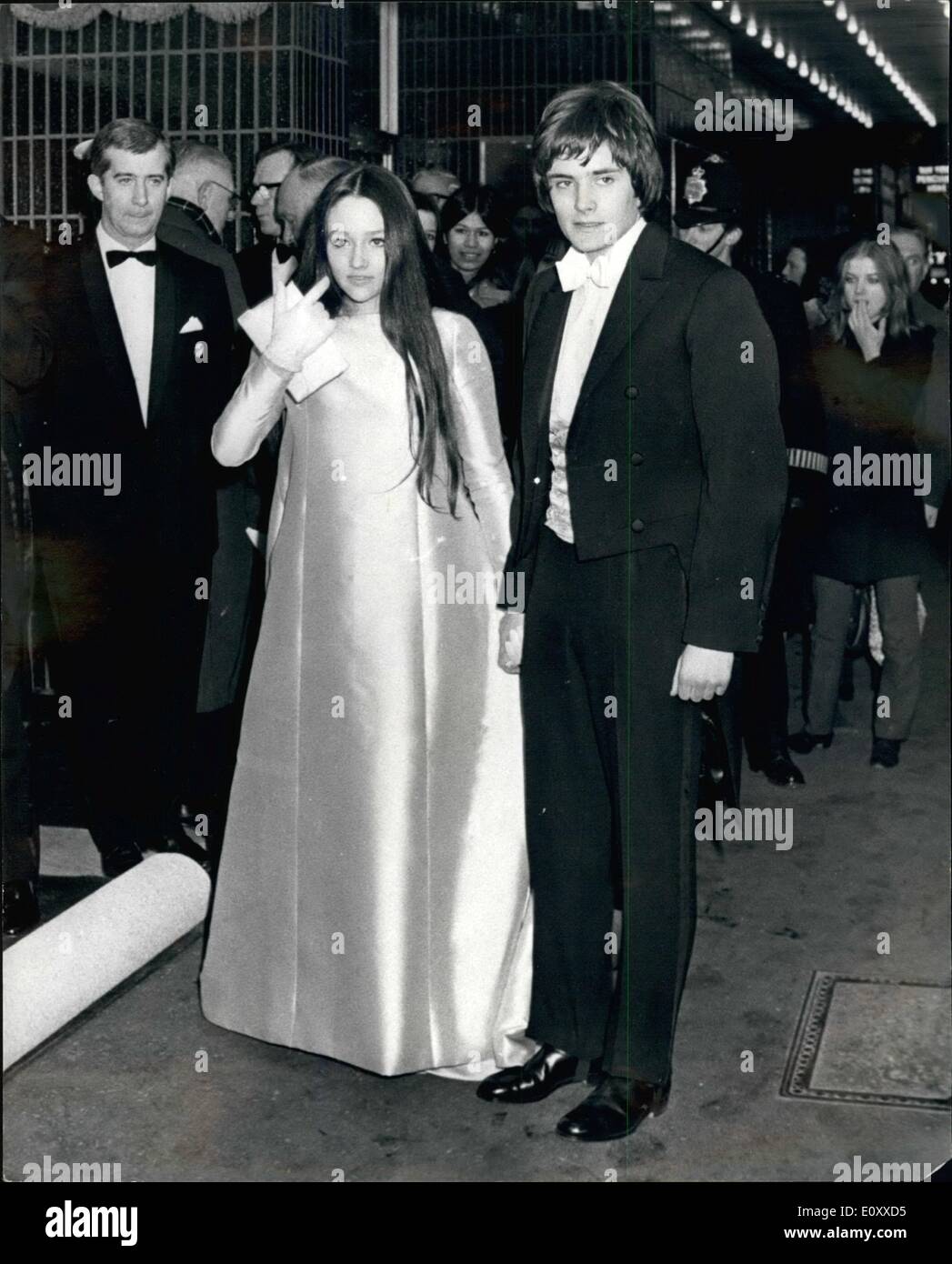 Mar. 05, 1968 - 5-3-68 Royal Film performance. Olivia Hussey and Leonard Whiting, the young stars of the film Romeo and Juliet pictured arriving at the Odeon, Leicester Square, London, for last night's Royal Film Performance. Stock Photo