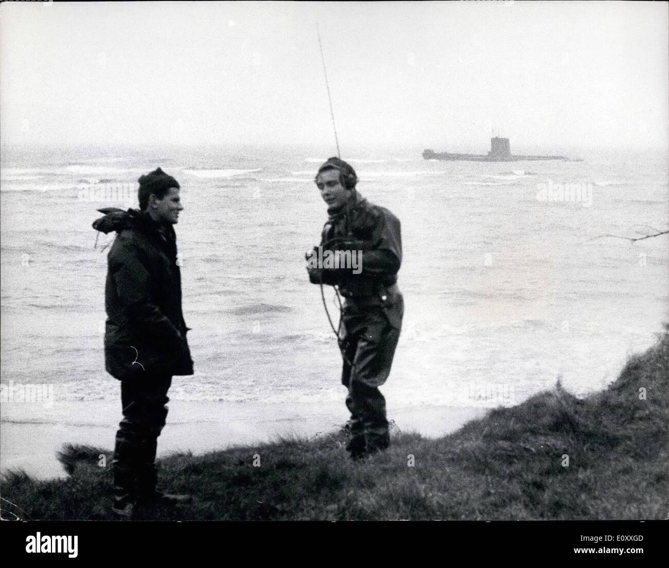 Jan. 01, 1968 - British Submarine Runs Aground off the isle of wight: The Submarine ''Alliance'' 1,120-tons, ran aground on the Stock Photo