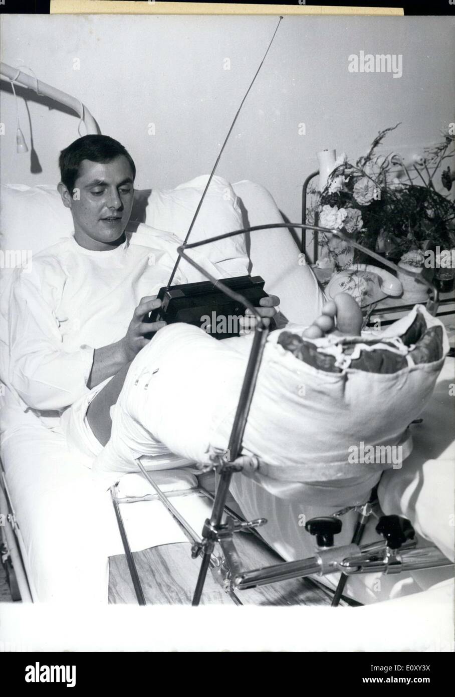 Jan. 20, 1968 - Pictured is Borussia Monchengladbach soccer player Peter Meyer. He was in the hospital for a broken leg. He is listening to a soccer game on the radio. Stock Photo