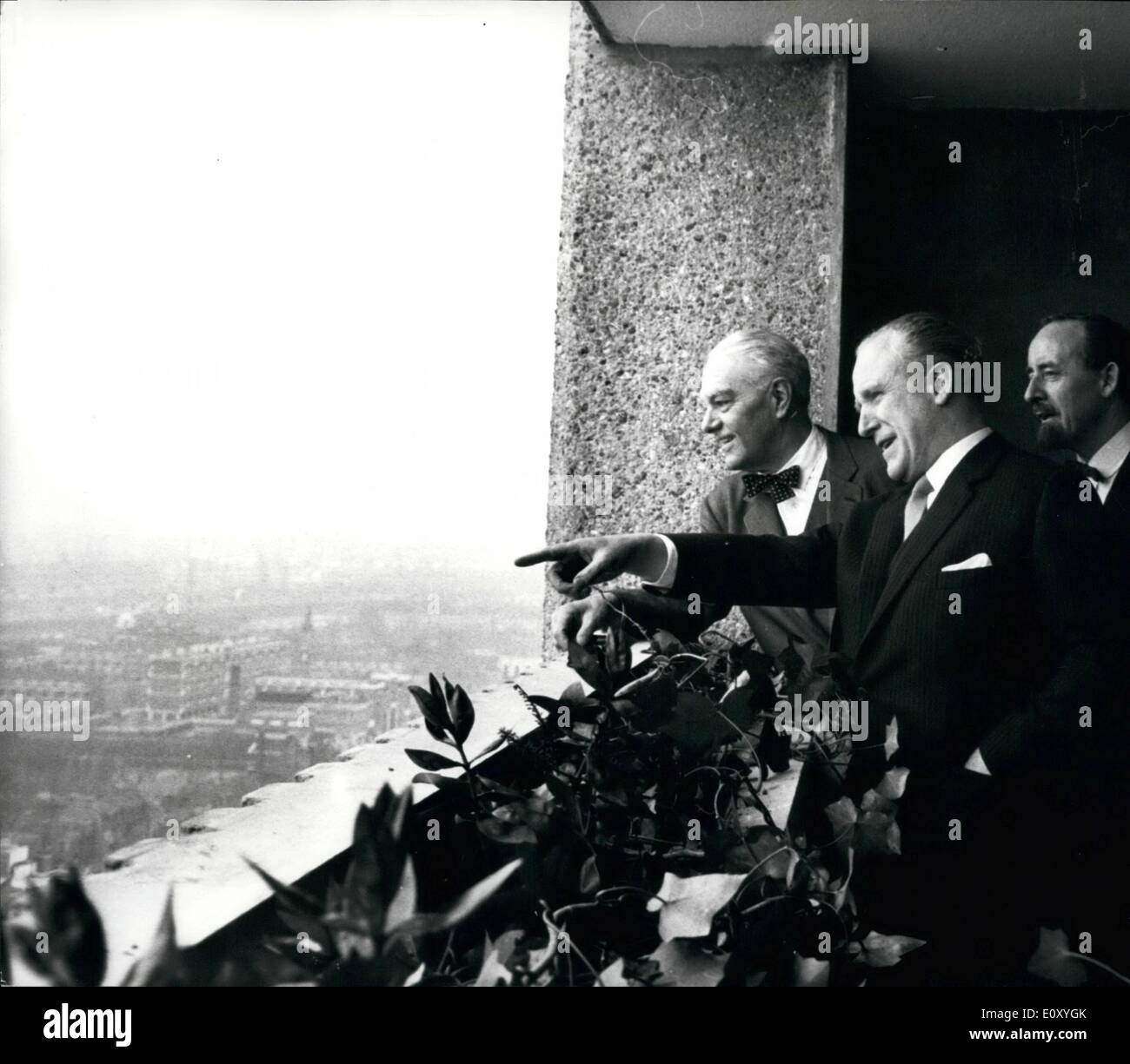 Feb. 02, 1968 - Architect who designed block of flats moves in as a Sociological Experiment.: The Leader of the Greater London Council Mr. Desmond Plummer , today opened the East End's tallest block of flats, and then called on the Council's most unusual tenant who will be living at the top of the tower. The tenant - Mr. Erno Goldfinger, the architect who designed the block has moved into one of the 26-storey flats as a sociological experiment. He will study the living conditions which he has produced for GLO tenants, and use the knowledge gained when designing further homes. Said Mr Stock Photo