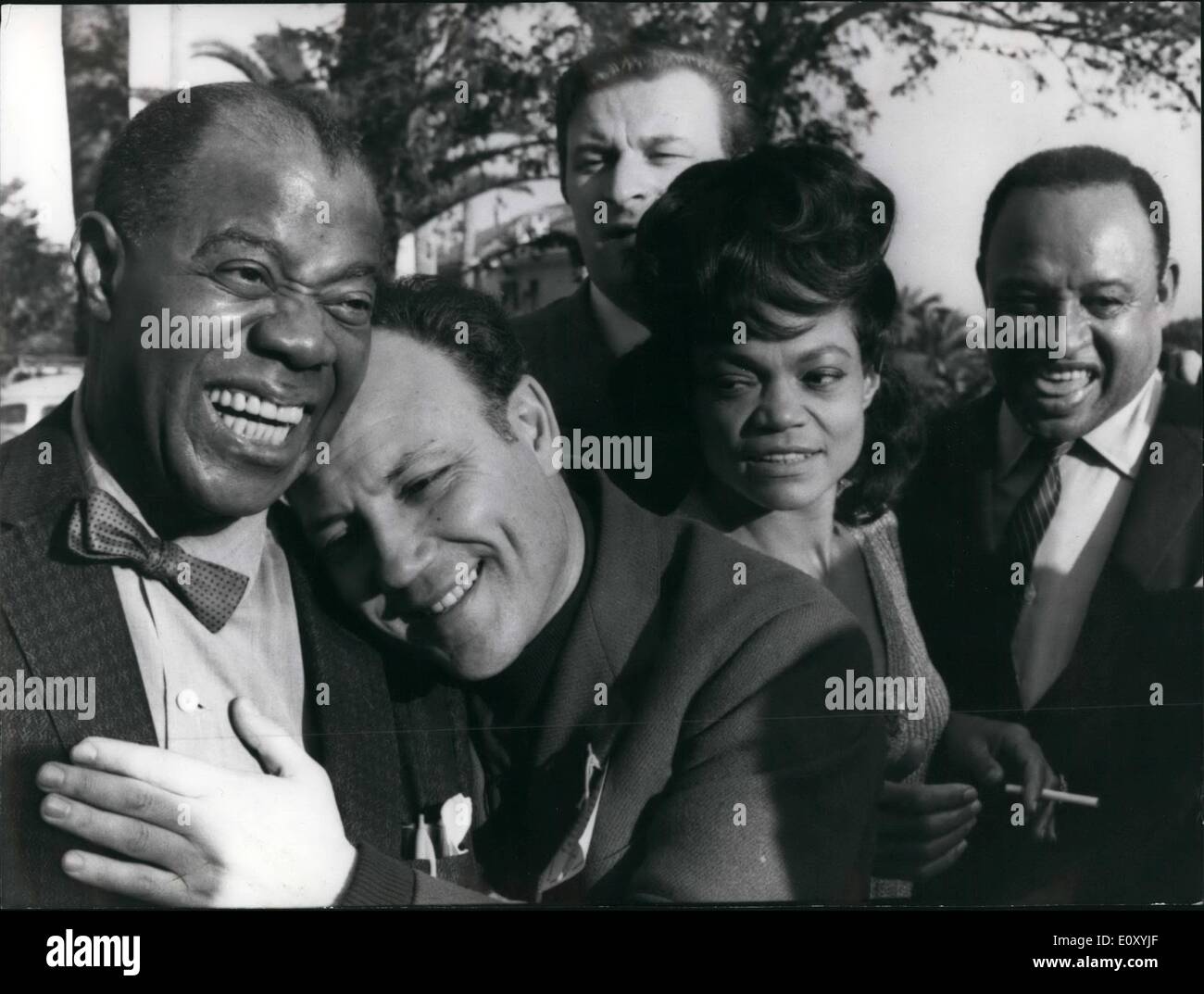 Feb. 02, 1968 - It is began in Sanremo, the fine town of the Riviera, the XVIII Sanramo song Festival several of the biggest singers of the international music are present to the song festival. photo shows From left Louis ''Satchmo'' Armstrong, Italian singer Claudio Villa, Eartha Kitt and Xylophonist lionel Hampton. Stock Photo