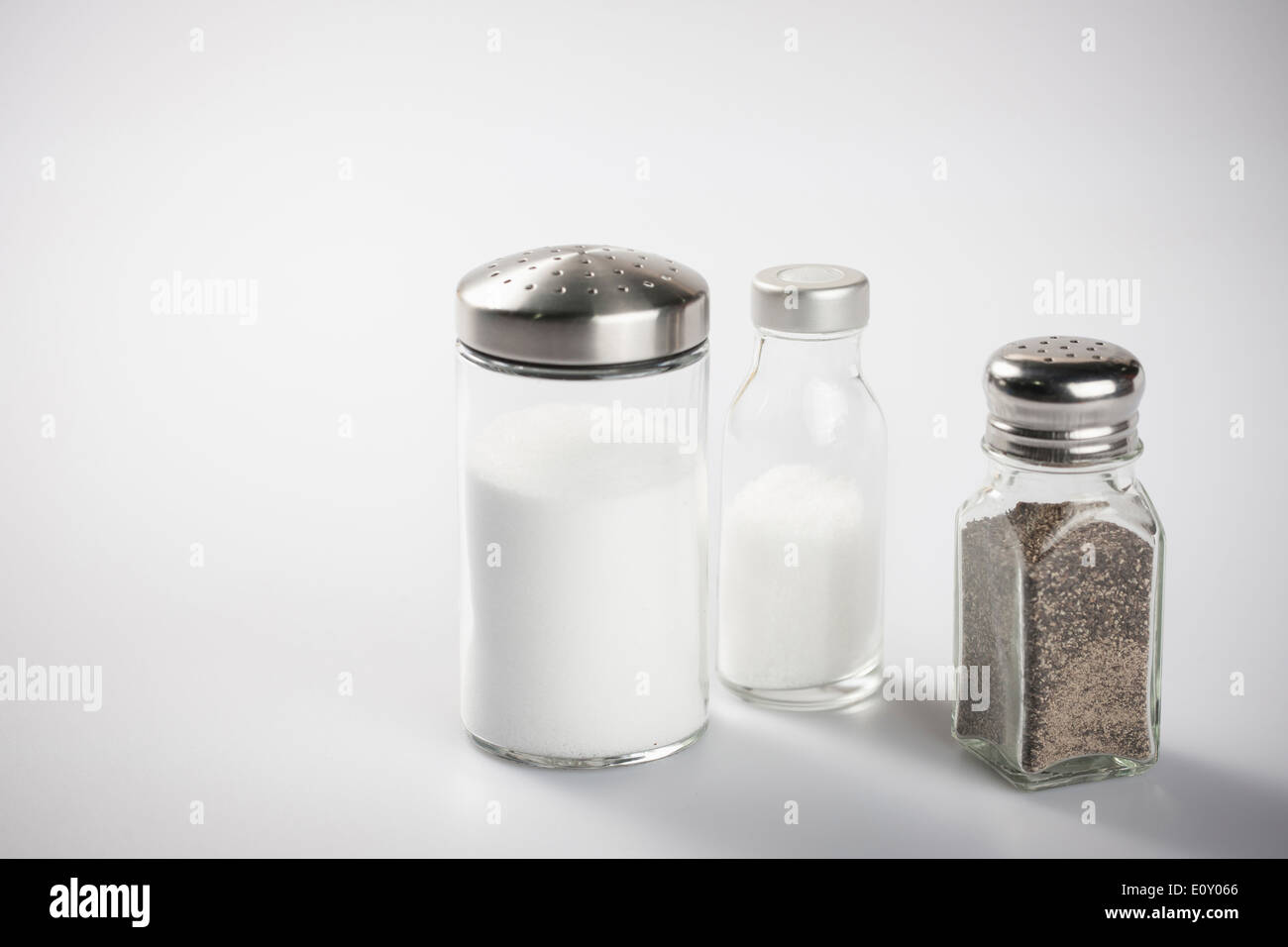 salt, pepper and sugar shakers Stock Photo