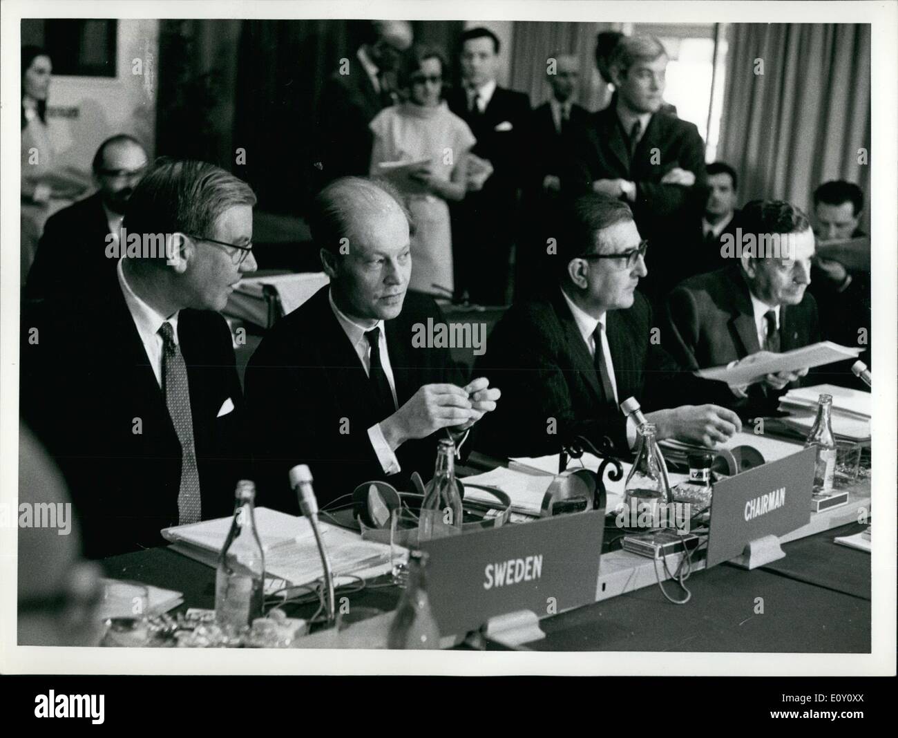 Mar. 03, 1968 - Today at the Hotel Foresta in Stockholm, the Ten Members of the Gold Club had a meeting. Photo shows The Delegator of Sweden Krister Wickman and the Chairman. Stock Photo