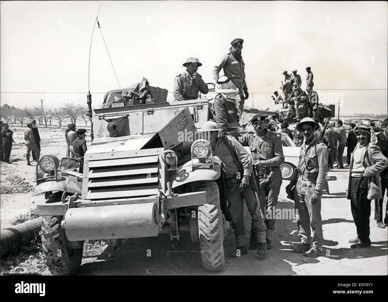 Mar. 03, 1968 - War in the Middle east Israel attacks Jordan. Photo shows  King Hussein visiting the scene of the last Thursday's Israeli aggression  in the Jordan valley inspecting armoured vehicles